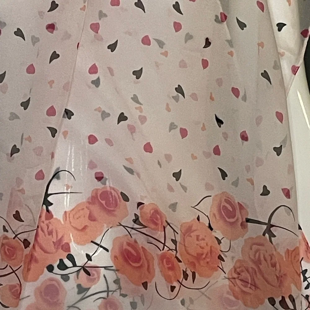 Pretty Vintage Valentine Heart Florals silky Poly Scarf Huge 18 x 64 Good Cond